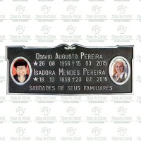 Placa para Túmulo em Alumínio com 2 Fotos 6x8 Coloridas e texto Tam.15x40 cm