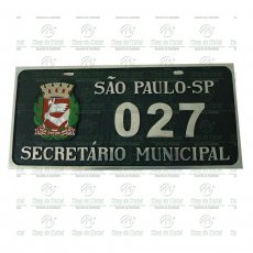 02 PLACAS ( 01 PAR ) P/ CARRO OFICIAL COM BRASÃO COLORIDO EM ALUMÍNIO 13X40CM