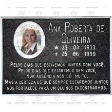 Placa para Cemitério em Alumínio com 1 foto 8x10 Preto e Branco e texto Tam.25x35 cm