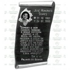 Placa para Cemitério em Alumínio com 1 foto 8x10 Preto e Branco e texto até 200 letras Tam.50x26 cm