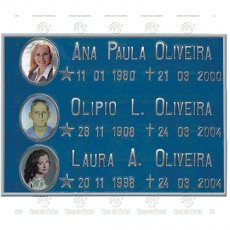 Placa para Túmulo em Alumínio com 3 fotos 4x5 Coloridas Tam.21x25 cm