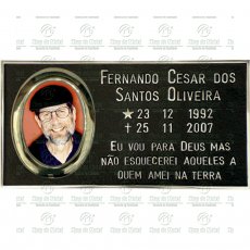 PLACA PARA TÚMULO EM BRONZE COM 1 FOTO 11X14 COLORIDA E TEXTO TAM.18X35 CM