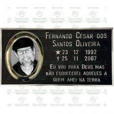 Placa para Túmulo em Bronze com 1 foto 11x14 Preto e Branco e texto Tam.18x35 cm