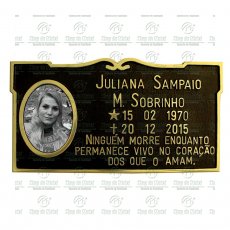 Placa para Túmulo em Bronze com 1 Foto 8x10 Preto e Branco Texto Tam.16x30 cm