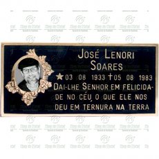 PLACA PARA CEMITÉRIO EM BRONZE COM 1 FOTO 6X8 PRETO E BRANCO E TEXTO ATÉ 58 LETRAS TAM.15X30 CM