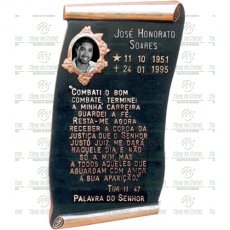 Placa para Túmulo em Bronze com 1 foto 8x10 Preto e Branco e texto até 200 letras Tam.50x26 cm