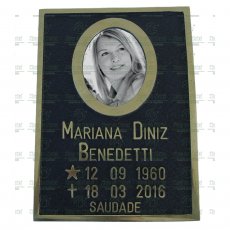 Placa para Cemitério em Bronze com 1 foto 8x10 Preto e Branco texto Tam.25x18 cm