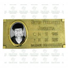 Placa para Túmulo em Bronze com 1 Foto 9x12 Preto e Branco Tam.15x31 cm