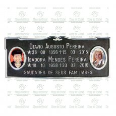 Placa para Túmulo em Alumínio com 2 Fotos 6x8 Coloridas e texto Tam.15x40 cm