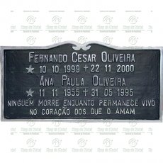 Placa para Lápide em Alumínio com 2 nomes e texto até 53 letras Tam.16x32 cm
