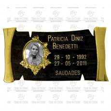 Placa para Túmulo em Bronze com 1 Foto 7x9 Preto e Branco e Texto Tam.18x35 cm