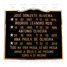 PLACA PARA TÚMULO EM BRONZE COM 4 NOMES E TEXTO ATÉ 65 LETRAS TAM. 25X29 CM