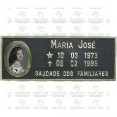 Placa para Túmulo em Alumínio com 1 foto 6x8 Preto e Branco e texto até 23 letras Tam.12x30 cm