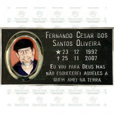 PLACA PARA TÚMULO EM ALUMÍNIO COM 1 FOTO 11X14 COLORIDA E TEXTO TAM.18X35 CM