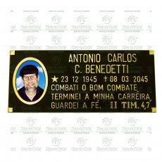 Placa para Túmulo em Bronze com 1 Foto 8x10 Colorida Texto Tam.15x34 cm
