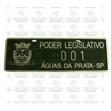 Placa para carro oficial, confeccionada em alumínio fundido polido com o Brasão da cidade ou do orgão público. Tamanho padrão de 13 x 40 cm.