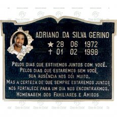 Placa para Cemitério em Alumínio com 1 foto 6x8 Colorida e texto Tam.30x40 cm