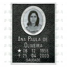 Placa para Cemitério em Alumínio com 1 foto 8x10 Preto e Branco e texto Tam.25x18 cm