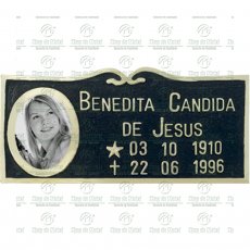 Placa para Cemitério em Bronze com 1 foto 6x8 Preto e Branco Tam. 11x25 cm