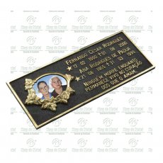 Placa para Cemitério em Bronze com 1 foto dupla 8x10 Colorida e texto até 52 letras Tam.15x38 cm