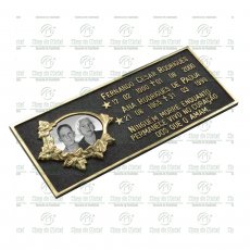 Placa para Cemitério em Bronze com 1 foto dupla 8x10 Preto e Branco e texto.Tam.15x38 cm