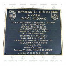 PLACA PARA INAUGURAÇÃO EM BRONZE FUNDIDO, TAM. 50X60 CM