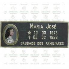 PLACA PARA TÚMULO EM ALUMÍNIO SHOP DO METAL COM 1 FOTO EM PORCELANA 6X8 COLORIDA E TEXTO ATÉ 23 LETRAS TAM.12X30 CM